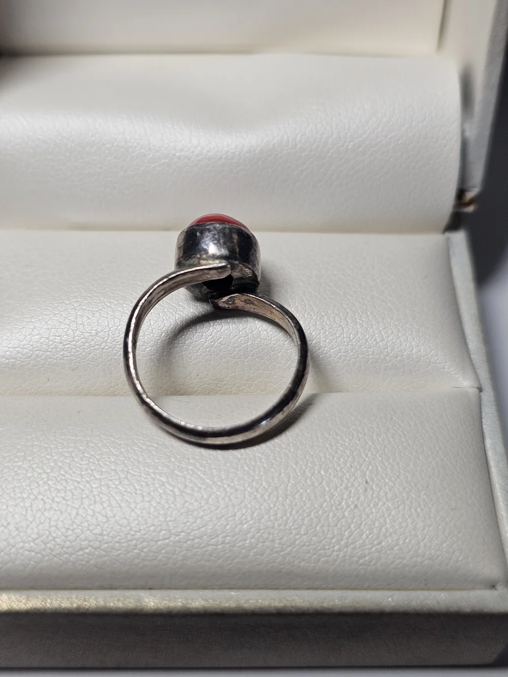 Sterling Silver 925 Ring with Red Coral Cabochon